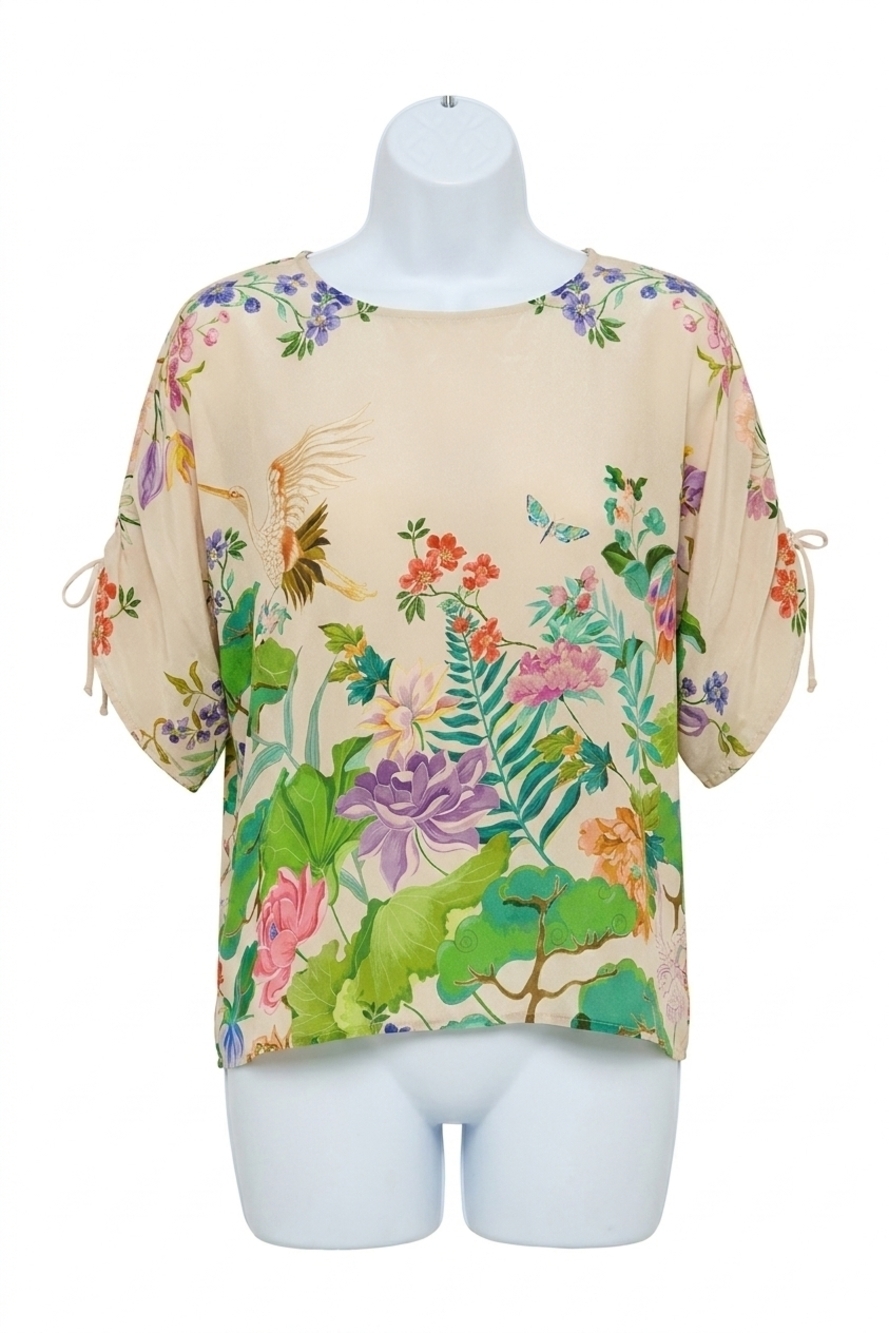 NEW JOHNNY WAS bluet drawcord sleeve blouse in thoria